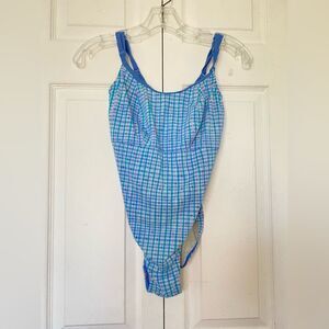 1980s Checkered One-Piece Swimsuit